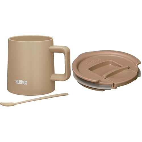 【セット買い】サーモス 真空断熱マグカップ 350ml カフェラテ 食洗機対応 内面セラミック加工で汚れがつきにくい コーヒーカップ マドラー付き JDZ-350 CL + 真空断熱マグカップ用フタ 350ml用 ブラウン JDS Lid(M) BW