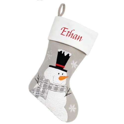 Les artisans du coin Chaussette de Noel Personnalisable - Bonhomme de Neige Blanc sur Fond Argenté Cover