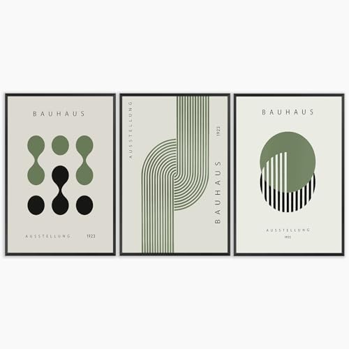 Set Of 3 Green Bauhaus Exhibitio Framed Poster Ausstellung 1923