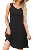 WEACZZY Women Summer Sleeveless Pockets Casual Swing T Shirt Dresses Beach Cover up Plain Pleated Tank Dress,Black,S