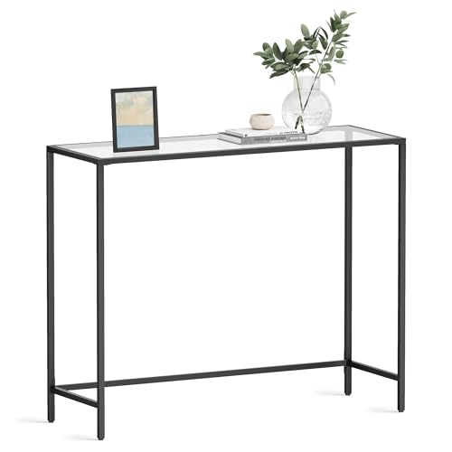 VASAGLE Entryway Table, Console Table, Tempered Glass Tabletop, Modern Sofa Table, Easy Assembly, with Adjustable Feet, for Living Room, Entryway, Ink Black and Transparent ULGT026B01 by VASAGLE - Used condition - CA$35.27