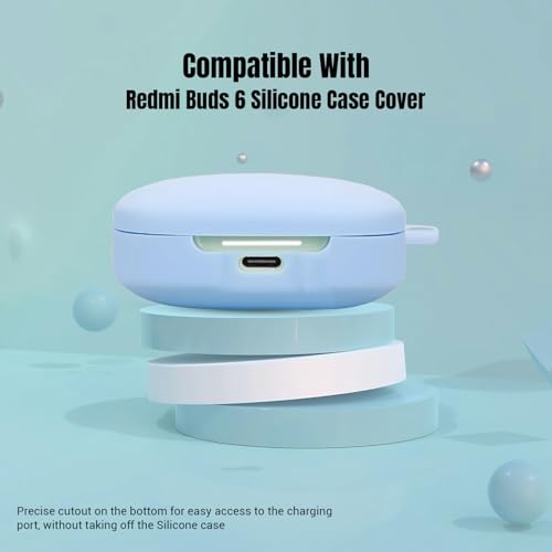Image of LIRAMARK Silicone Cover Case with Carabiner Compatible with Redmi Buds 6 (Sky Blue)