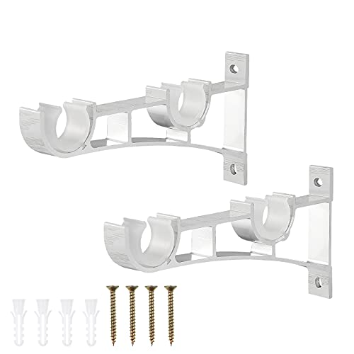 VOSAREA 2pcs Tringle à Rideau Supports en Alliage d'aluminium Double Support Porte-Tringle à Rideaux (Blanc)