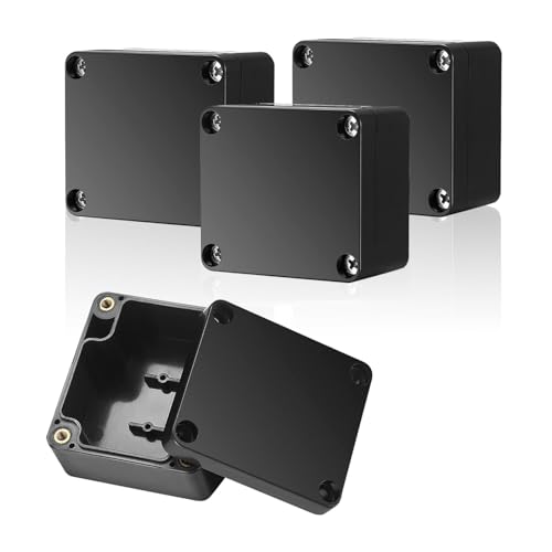 4 Piezas Caja de Conexiones Estanca, Caja de Conexión para Electrónica, IP65 Caja de Conexiones de Plástico Conectores, Cajas de Proyectos Electrónica Plástico, Orejas Negras, 65 X 58 X 35MM
