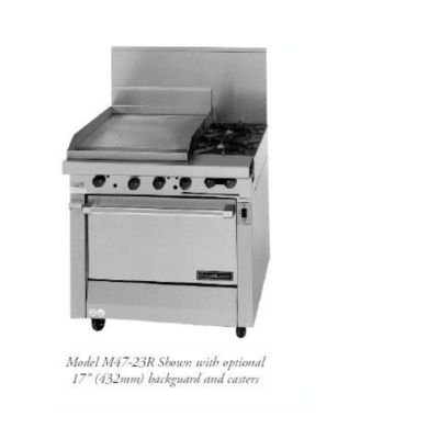 Garland M48-23T Master Series Heavy Duty 34" Gas Range with (2) 24,000 BTU Open Burners, (1) 23" Thermostatic Griddle & Modular