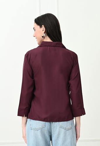 Image of FUNDAY FASHION Women's Crepe Casual Regular Fit Solid V Collered Shirt (Pack of 2)