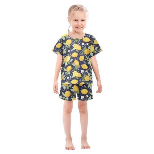 ALAZA Yellow Lemon Blue Background Pajama Set Short Sleeve Sleepwear Soft Lounge Nightwear3