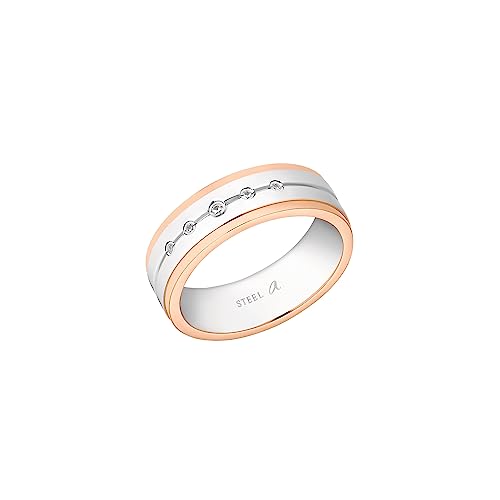 Bague en acier inoxydable avec zircone synthétique Amor bicolore 9148066