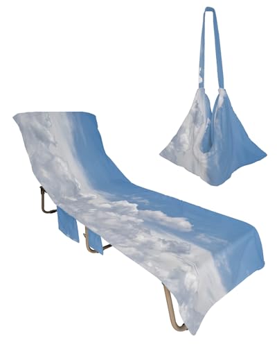 Clouds Beach Lounge Chair Towel Cover, Soft Chaise Lounge Towel with Side Pockets Patio Pool Chairs Cover for Beach/Pool Sunbathing 29x85 Blue White Sky Natural Landscape