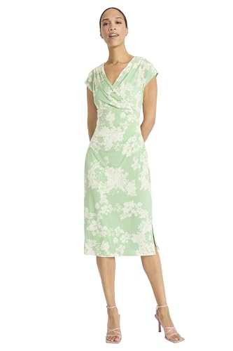 Image of Maggy London Women's Floral Midi Dress with V-Neck and Cap Sleeves - Elegant Summer Casual Wear for Women