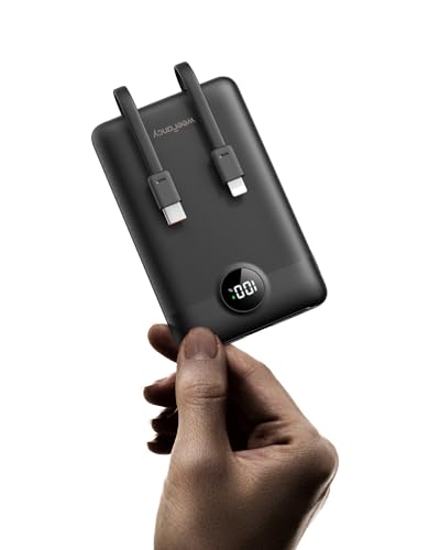 WeeFancy Mini Portable Charger with Built-in Cables10000mAh 22.5W Fast Charging Power Bank Smaller USB-C Battery Pack for iPhone Samsung Android Flight&Travel-Friendly TSA-Compliant