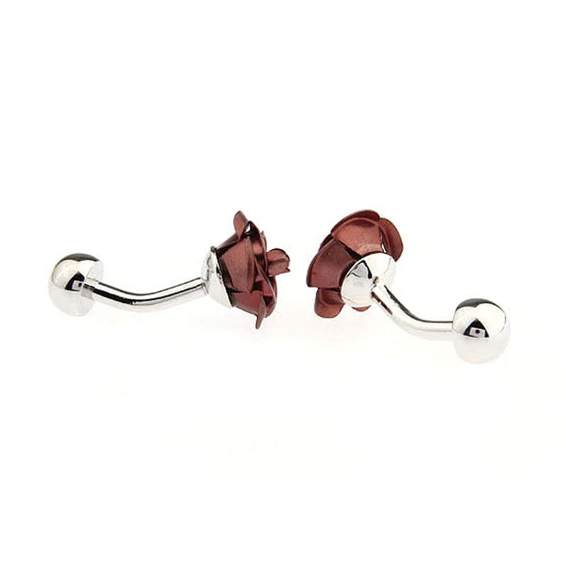 MRCUFF Rose Flower Brown Bronze Pair of Cufflinks in a Presentation Gift Box with a Polishing Cloth3