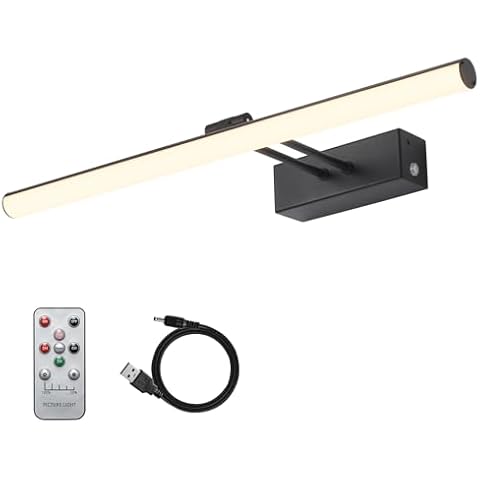 FUNCHDAY Picture Light, Remote Control Art Light with Brightness Dimmable, Timer Preset Picture Lights for Paintings,16" Full Metal Display Light for Wall,Artwork,Portrait,Dartboard (Round Black) Cover