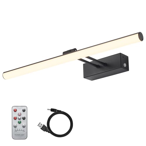 Image of Picture Light, Remote Control Art Light with Brightness Dimmable, Timer Preset Picture Lights for Paintings,16 inch Full Metal Display Light for Wall,Artwork,Portrait,Dartboard (Round Black)