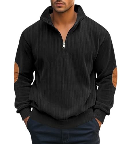 HARGLESMAN Mens Stand Up Collar 1/4 Zipper Corduroy Sweatshirt Fashion Casual Pullover Sweater