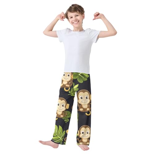 Monkey and Leaf Boys Long Pants Soft Trousers Elastic Waist Kids Lounge Bottoms with Pockets S-XL3