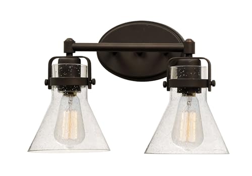 Image of Maxim Lighting Seafarer 2-Light Bath Vanity Light | Oil Rubbed Bronze Steel Finish | Seedy Glass Shade | Industrial Indoor Light Fixture | Ideal for Bathrooms & Powder Rooms | Dimmable | 26112CDOI