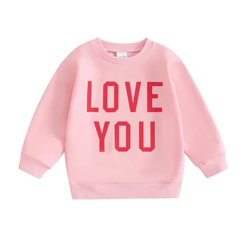 Toddler Baby Girl Boy Valentines Day Outfit Long Sleeve Crewneck Sweatshirt Valentines Day Shirt Pullover Top (Pink Love You, 3-4 Years)