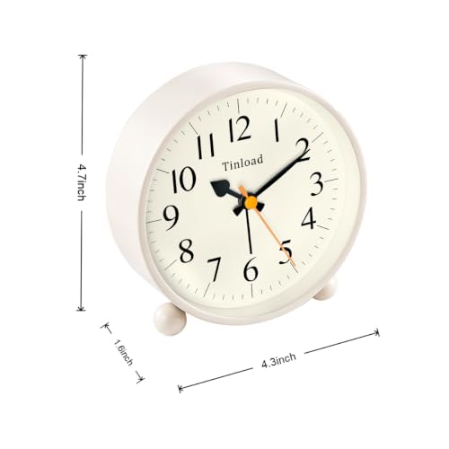Image of Tinload 4.5 inch Vintage Retro Analog Alarm Clock, Super Silent Non Ticking Small Clock with Manual Light, Snooze, Battery Operated, for Living Room, Bedroom, Bedside, Desk(Cream)