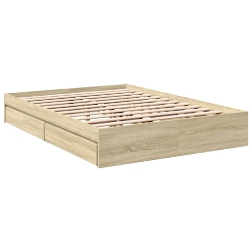 vidaXL Cama Con Cajones de Madera de Ingeniería Roble Sonoma 120x190 cm - Armazón y Base de Cama Doble