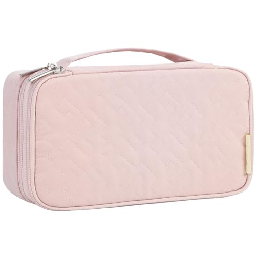 NISHEL Double Layer Travel Makeup Bag Women, Cosmetic Case, Portable Organizer To Hold Travel-Size Accessory Bottles, Brushes, And Skincare Products, Pink