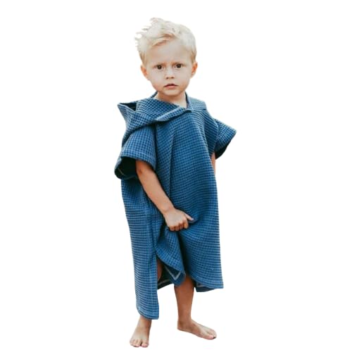 Image of Baby & Toddlers Hooded Poncho Towel | Snaps into a Poncho | 100% Muslin Cotton Waffle |for Bath, Beach, & Pool | (1-4 Yrs.). (Navy Blue), Large