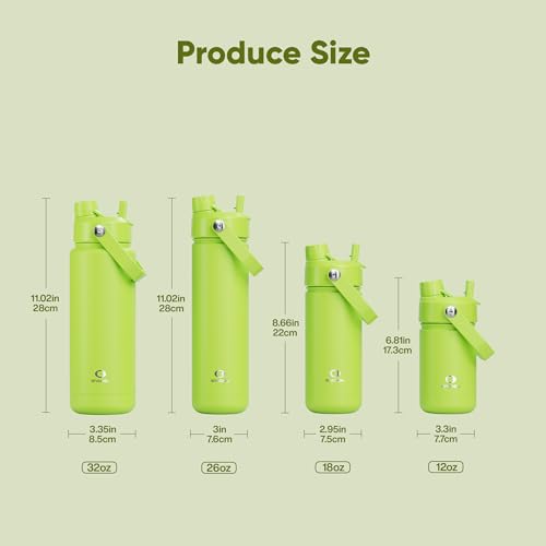 Image of Kids Insulated Water Bottle with Straw - 12oz Stainless Steel Water Bottle with Dual Spouts, Leak-Proof, BPA-Free, Double Wall Vacuum Keeps Cold for 24 Hours for Sports, Travel, School (Sharp Green)