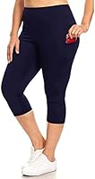 PandaWears Women's Reg/Plus Size Pocket Capri - Stretch Fit (XL, Pocket-Navy)
