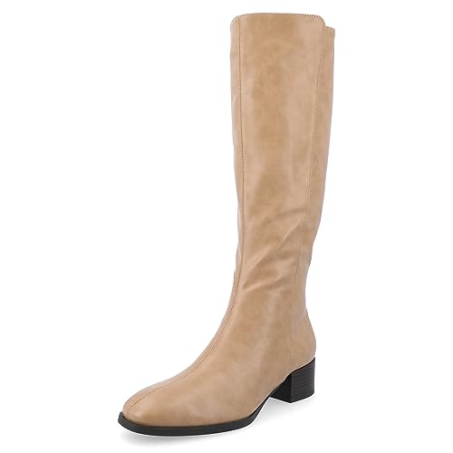 Journee Collection Womens Devri Tru Comfort Foam Stacked Block Heel Square Toe Knee High Boots, Tan, 8 US