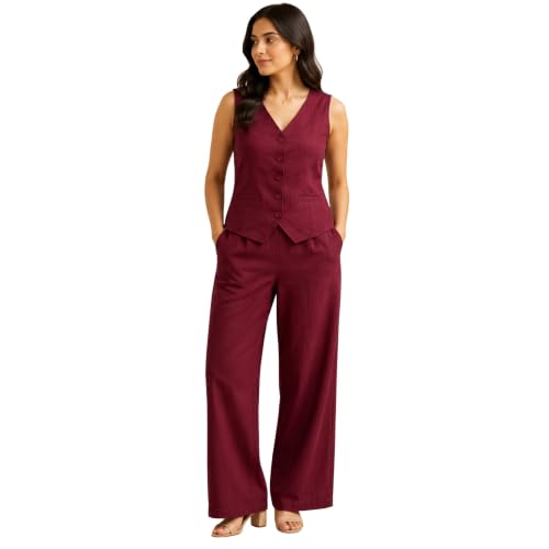 Image of Women Cotton Blend Western Co-Ord Set | Stylish Top & Pant Set for Women | Dress For Womens | Casual High Waist Solid Pant Outfit