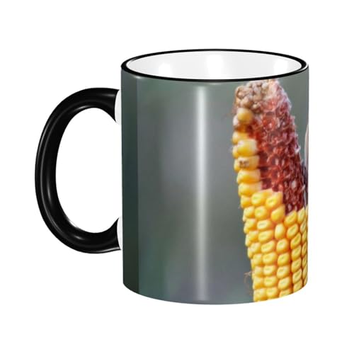 とうもろこしを食べるハムスター マグカップ コーヒーカップ Black 陶器 朝食カップ ティーカップ 耐熱マグ 保温 耐冷 おしゃれ 大きい ミルクコップ 330ml 雑貨 家庭用 プリント贈り物