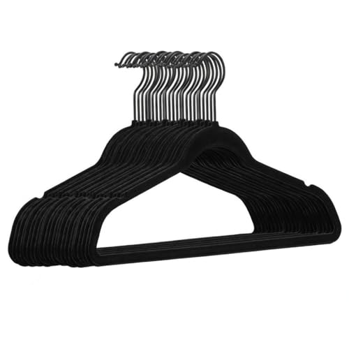 25 Stück hochwertige Samt Kleiderbügel in der Farbe Schwarz mit schwarzem Haken/Anti-Rutsch/von StickandShine