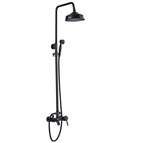 Douche effet pluie noire 8" en cuivre avec jet haute pression et inverseur de baignoire intégré