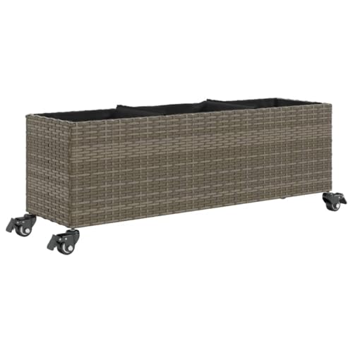 vidaXL Jardinière et roulettes/3 Pots Gris 107x32x38 cm résine tressée, jardinière...