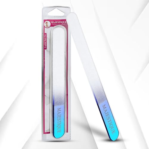 Image of Majestique Crystal Nail Filer, Fingernail Files with Double Sided Glass Etched Filing Surface - Professional Manicure Nail Care Tool for Women and Girls - Color May Vary