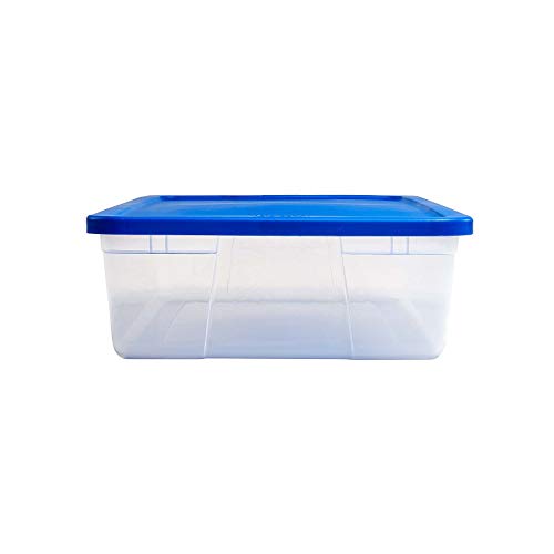 Homz Plastic Underbed Storage, With Lid, 28 Quart, Clear, Stackable, 8-Pack, Blue 3228Clbldc.08 #TOP3