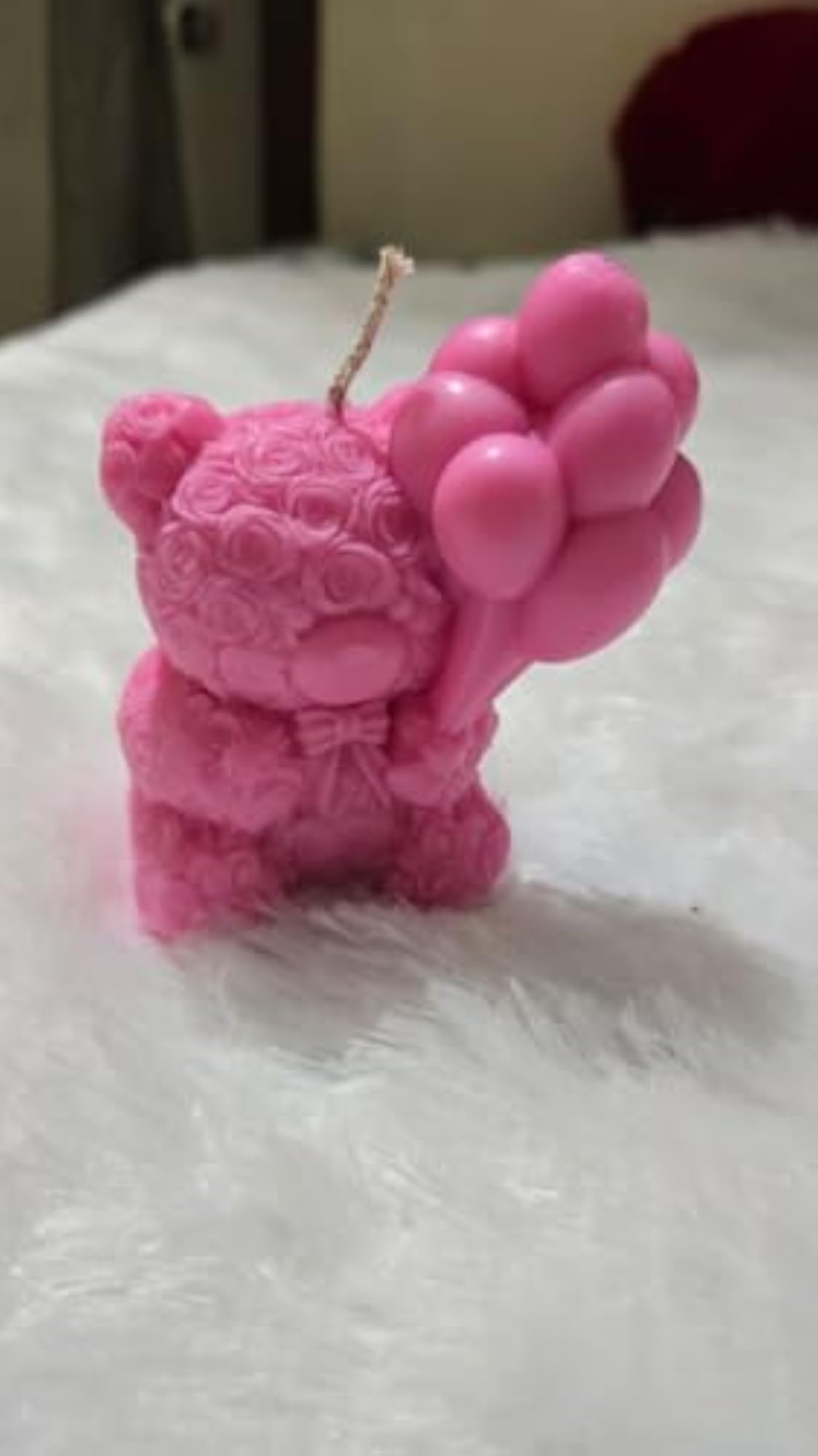 Rose Teddy Bear Candle with Balloons