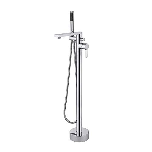 Wowkk Freestanding Bathtub Faucet Tub Filler Chrome Floor Mount Brass Single Handle Bathroom Faucets with Hand Shower by Wowkk - Used condition - US$65.43