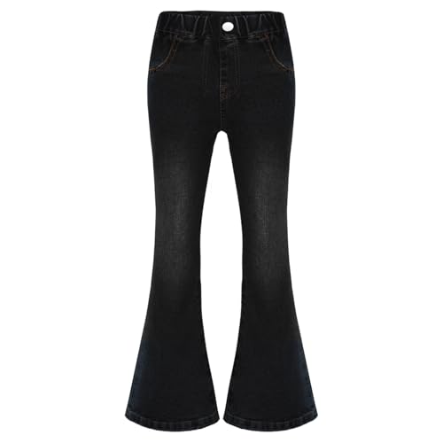 Kids Girls Flared Jeans Casual Elastic Waistband Bell-Bottom Denim Pants Long Bottoms Stretch Fitted Trousers