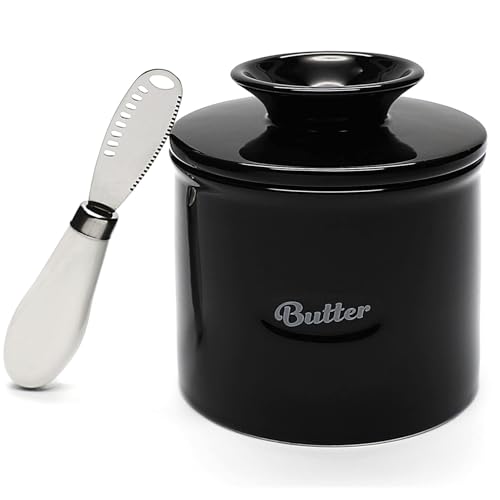 Porta Burro Da Frigorifero,Burriera Burriera da banco con coltello burro, su richiesta, spalmabile, barattolo di in ceramica a campana, piatto for coperchio(Red)