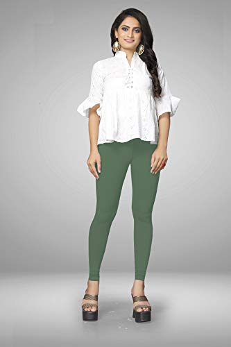 Image of Women's Cotton Skinny Leggings with Ankle Length Solid Pattern Mid Rise and Elastic Closure | Cotton Skinny Leggings for Womens