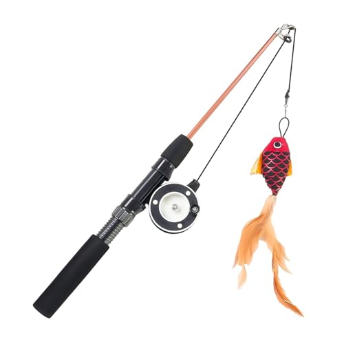 Jieffifa Cat Toys Interactive for Indoor Cats Wand Retractable Fishing Pole with Fish and Feather,Teaser Kitten Toy Bored Adult Pet for Enrichment Playtime Fun, Promotes Healthy Exercise