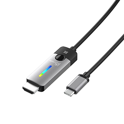 j5create 5.9FT USB-C to HDMI Cable (8K@60Hz, 4K@120Hz) with RGB LED for MacBook, iPad, Galaxy, Surface, Dell, HP