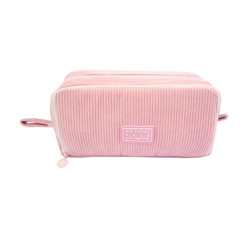 Deepton Estuche de pana para niñas, estuche de lápices para niñas, estuche para lápices de color rosa, estuche para mujer, estuche para adultos, para escuela, oficina (rosa)