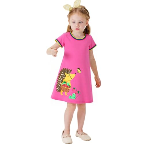 Image of HILEELANG Little Girl Short Sleeve Dress Easter Cotton Casual Applique Tunic Shirt Dresses