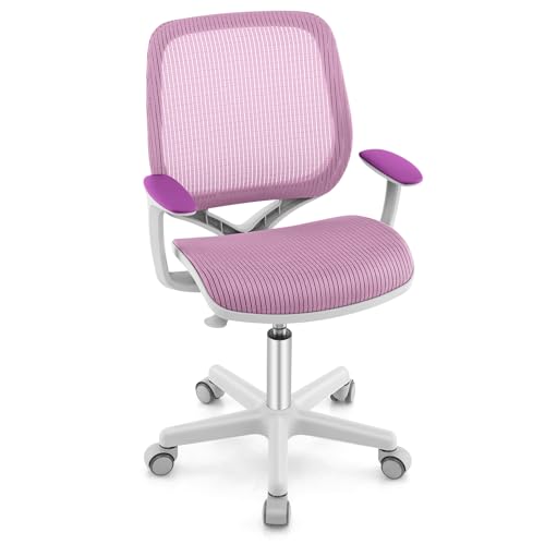 HONEY JOY Kids Desk Chair, Children Computer Chair with Adjustable Height, Ergonomic Kids Office Study Chair with Sit-Brake Wheels, Swivel Mesh Task Desk Chair for Teens Boys Girls (Purple)