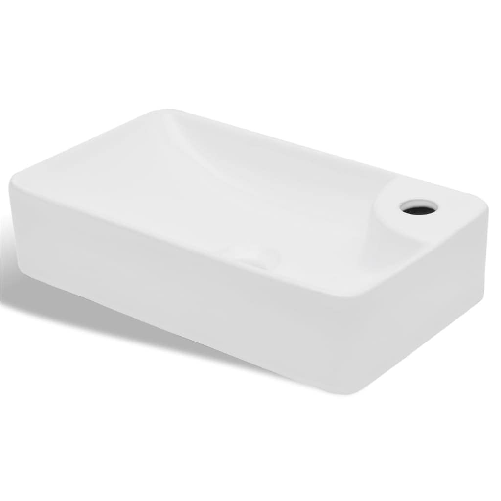 Ceramiczna umywalka biała z otworem na kran | Powierzchnia o wysokim połysku, nowoczesne wzornictwo, łatwy do czyszczenia, otwór odpływowy 4,5 cm