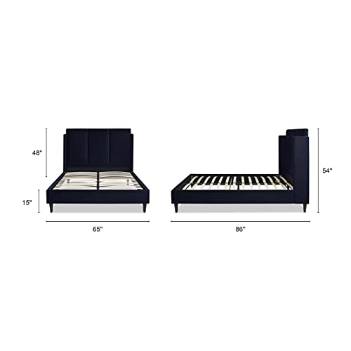 Jennifer Taylor Home Luise Tall Wingback Queen Platform Bed Frame, Dark Navy Blue Velvet #TOP1