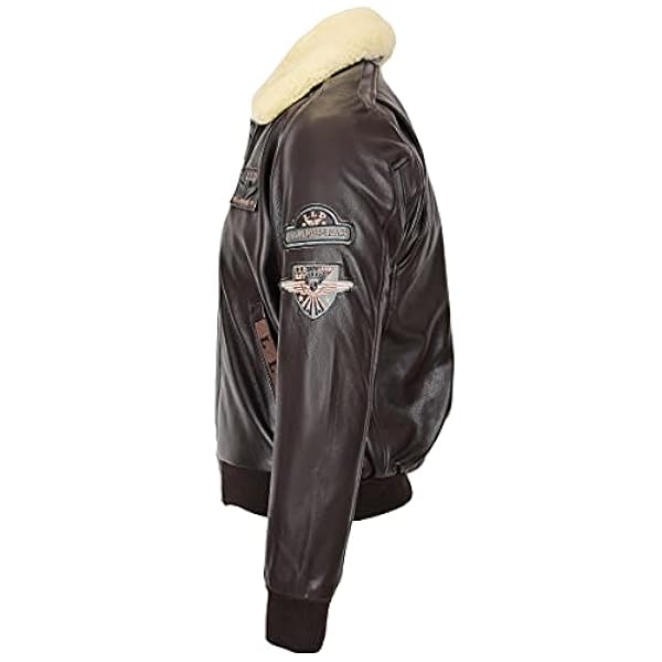 Mens echt lederen bomberjack afneembare kraag pilot-n stijl piloot-n