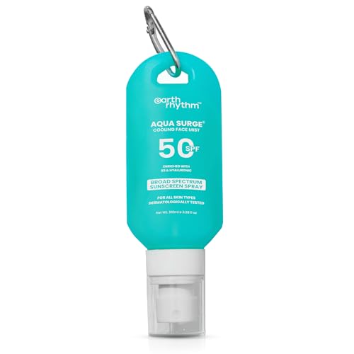 Earth Rhythm Cooling Aqua Surge SPF 50 Sunscreen Spray – Hydrates, Minimises Pores, Oxybenzone - Free